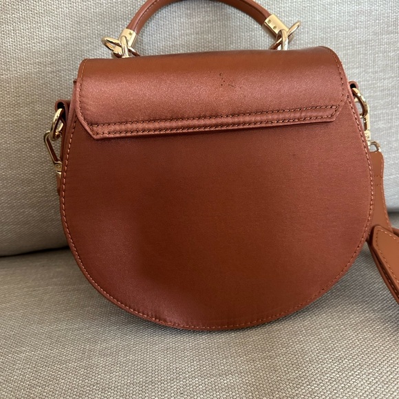 Embroidered Brown Saddle Crossbody Bag with Floral Accent - Picture 5 of 9